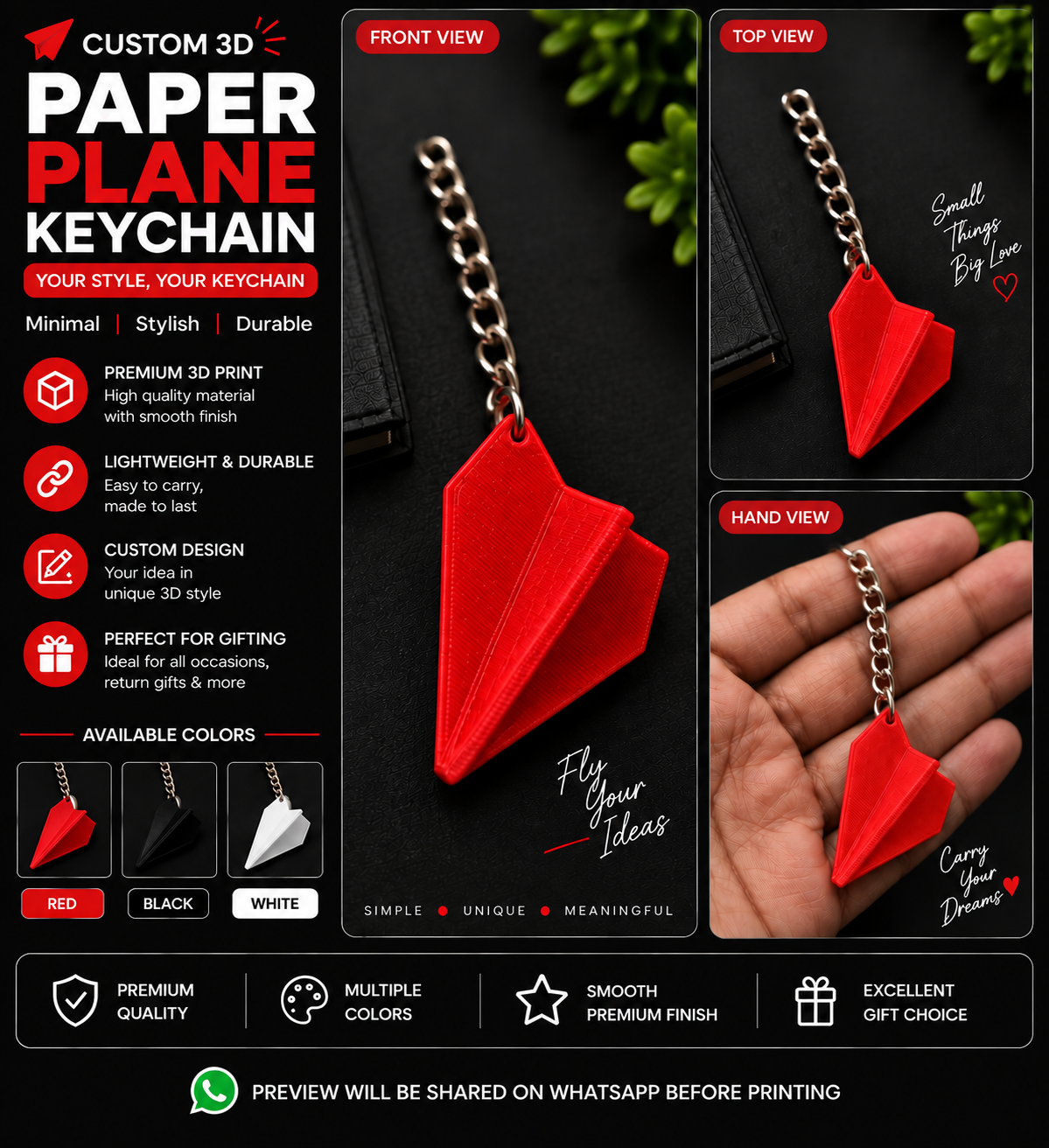 Custom 3D Paper Plane Keychain – Minimal & Stylish Design