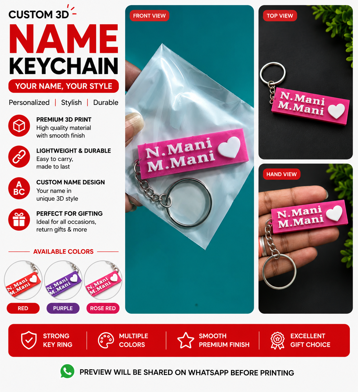 Custom Couple Name Keychain with Heart